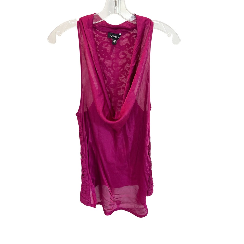 Bebe Vintage Y2K Silk Cowl Neck Lace Back Tank Top Deep Raspberry‎ Pink MEDIUM